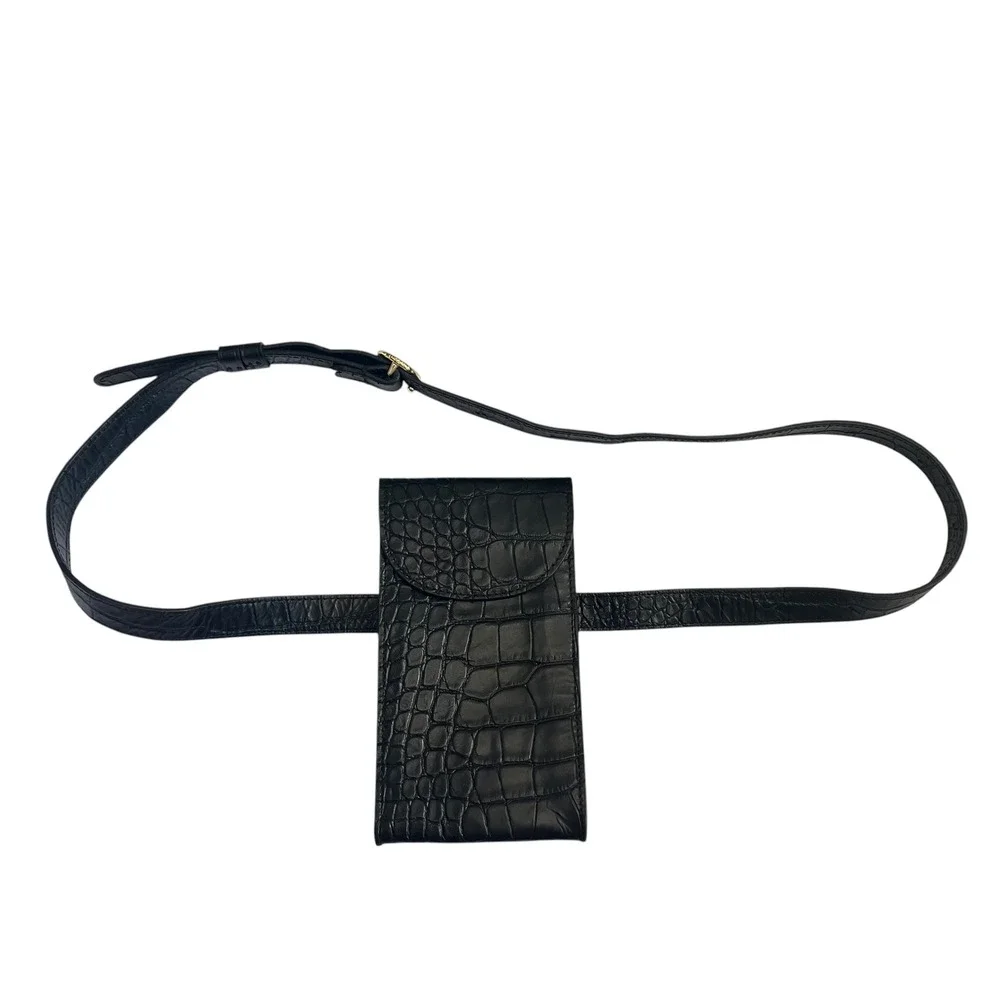 Cuyana Convertible Croc Embossed Mini Belt Bag Black Leather Crossbody Luxury
